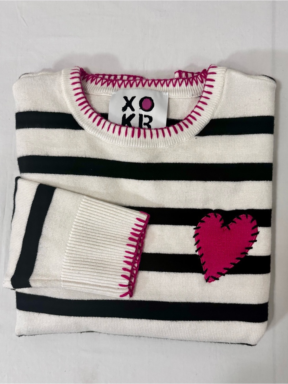 Kerri Rosenthal XO KR Striped Heart Sweater NWT Size Small